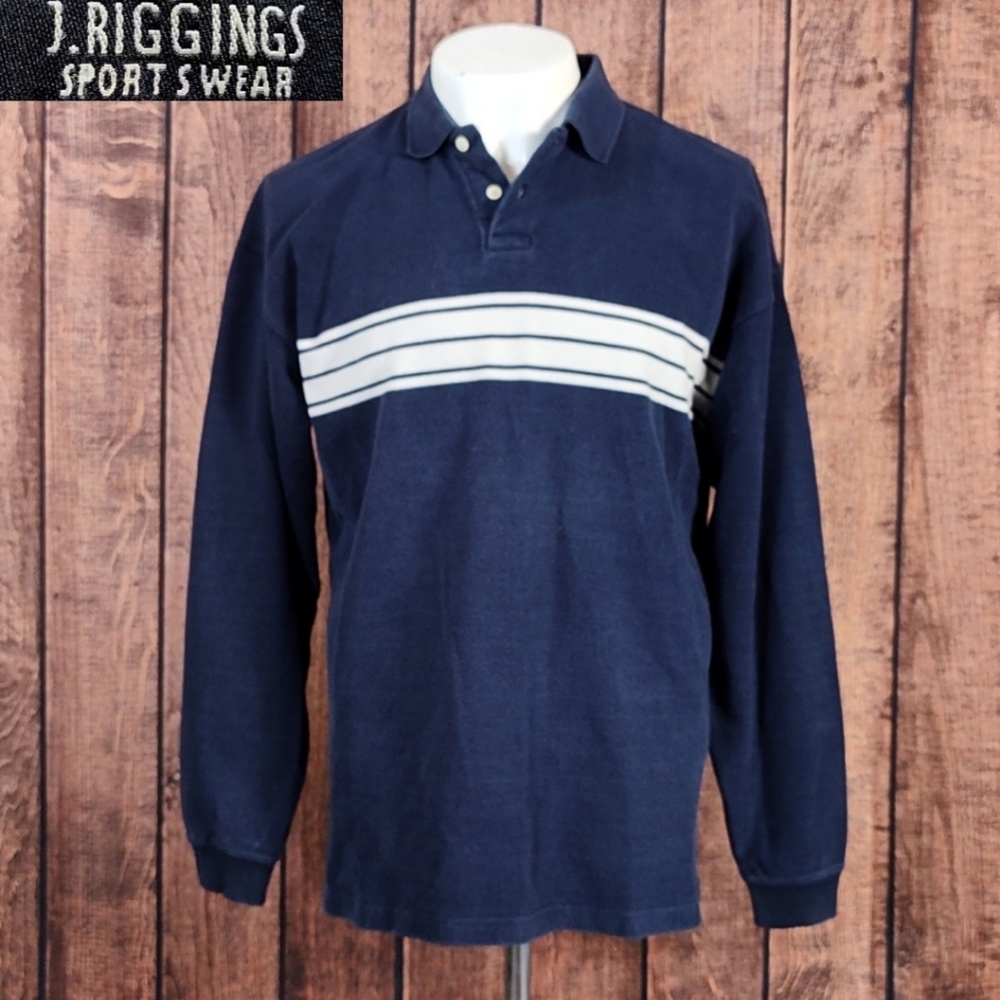Vtg 90s J. RIGGINGS Mens Heavy Knit Cotton Long Sleeve Polo Shirt Mint Condition